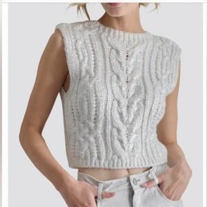 DKNY Silver Cable Knit Sleeveless Top